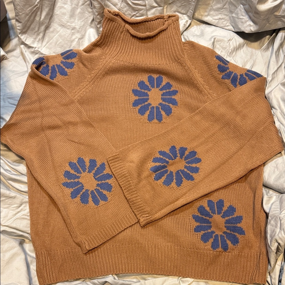 Floral Patterned Tan Sweater
